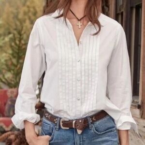 Sundance Women's Tuxedo Pleated Button Down Cotton White Shirt XXL